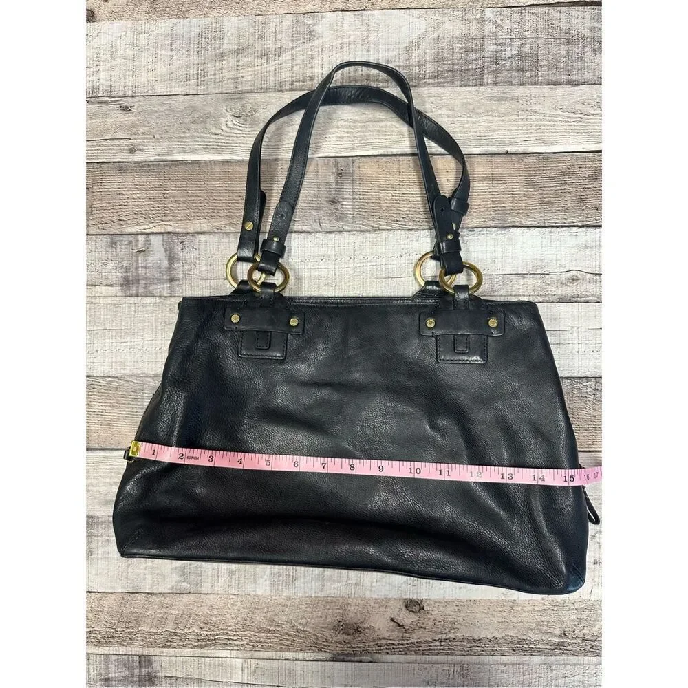 Vintage 90s y2k Ellen Tracy Black Cow Hide Leather Shoulder Bag